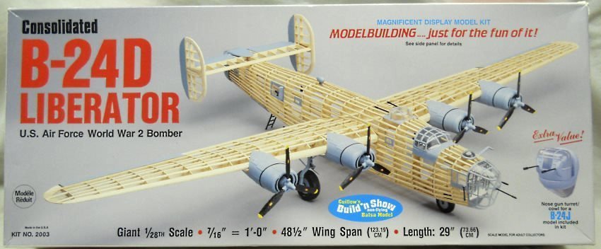 Guillows 1/28 Consolidated B-24D or B-24J Liberator - 48.5 Inch Wingspan Wood and Plastic Model Aircraft, 2003 plastic model kit